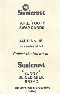 1971 Sunicrust VFL Footy Swap Cards #18 Kevin Heath Back